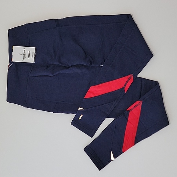 Smartwool Merino Leggings Yoga Pants Tights Sport Fleece Colorblock Navy Red XS - Picture 9 of 16
